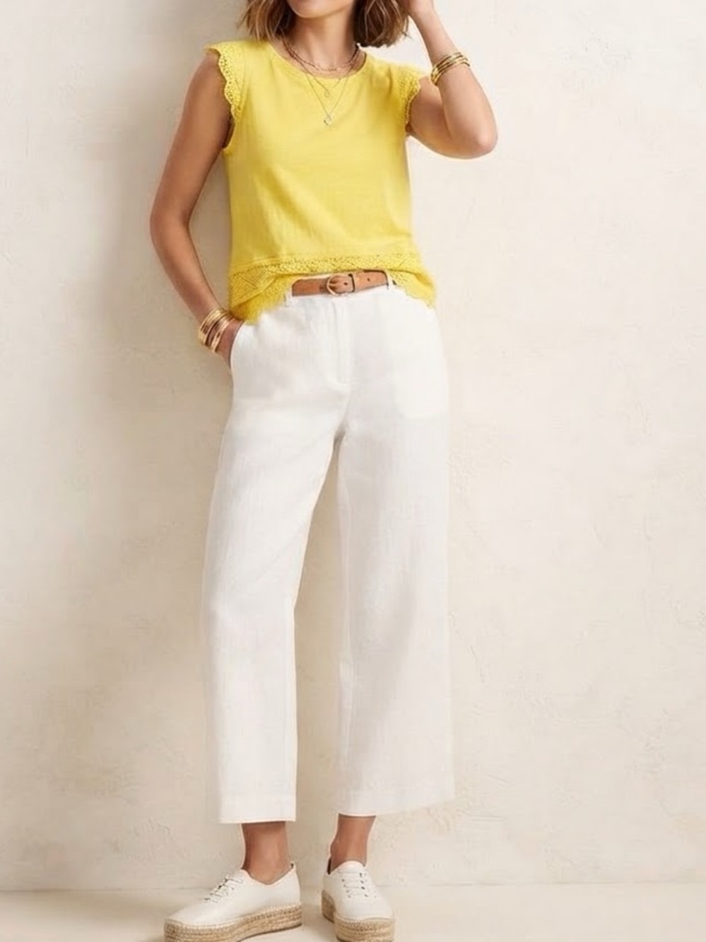 💥 $10 STEAL! TALBOTS Bright Yellow Eyelet Lace Trim Top 🌼Cottagecore shirt❤️